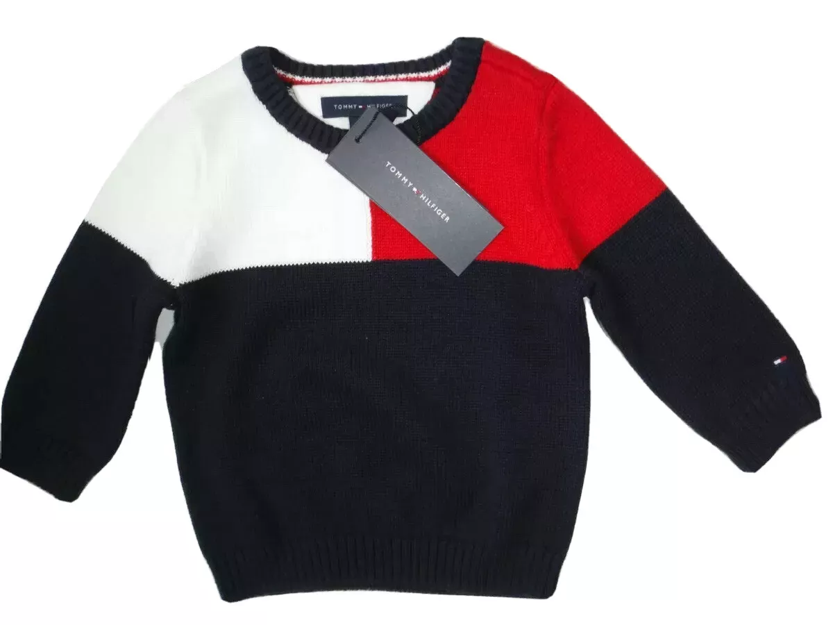 TOMMY HILFIGER BOY SWEATER RED NAVY WHITE SIZE 24 MONTHS | eBay