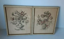 Vintage Pair of Floral Prints "NRA CODE" Stamp on Back 1930'ish Under Glass A500