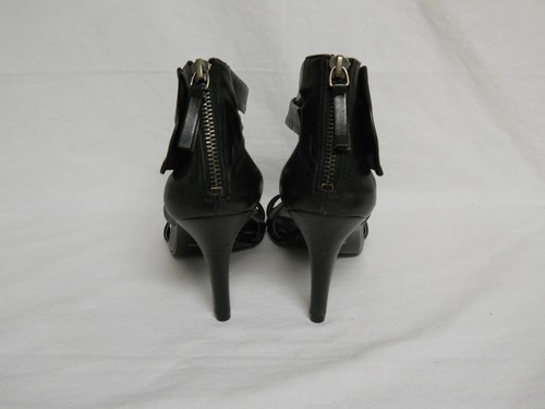 Nine West New Womens Jesenia Black Leather Open Toe Heels 7 M Shoes - Picture 3 of 6