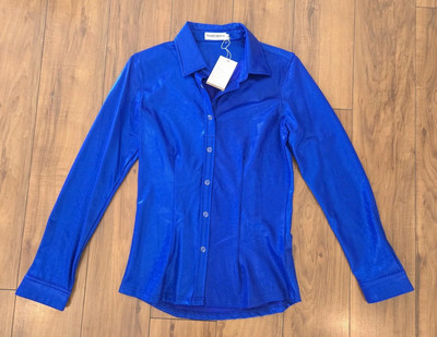 RANCH DRESS'N Performance Rodeo Shirt WOMENS SMALL Metallic Blue Sparkle NWT $80