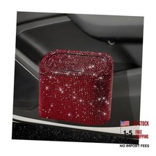 Bling Car Trash Can with Lid, Sparkly Mini Crystal Litter Container Auto Red