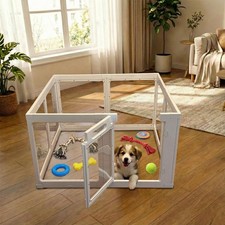 Transparent Indoor Dog Playpen with Safety Lock, Indoor Dog Fence for Small ...