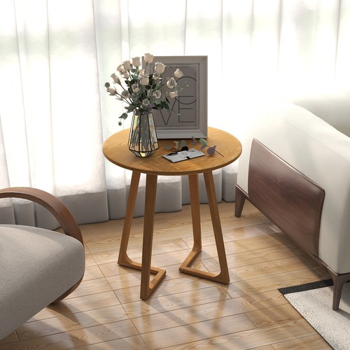 24" Solid Rubber Wood End Table Round Side Table Beside Sofa&Bed for Small Space - Picture 4 of 11