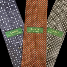 Lauren Ralph Lauren Ties Multicolor Dots Geometric 100% Silk Made In USA Lot (3)