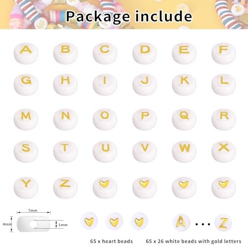 1820pcs Letter Beads for Bracelets, 28 Styles Alphabet Beads White & Gold - Picture 3 of 8