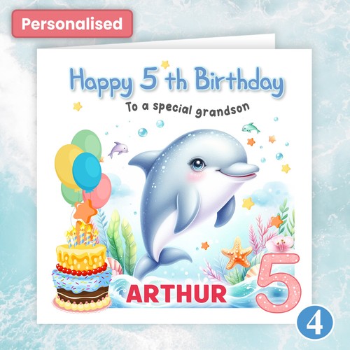 Personalised Happy Birthday Card Boys Girls Son Grandson Granddaughter Dolphin - Picture 10 of 10