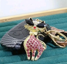 Cute Rhinestone Cat Keychain Women Bag Charm Sparkly Bling Kitty Pendant Gift Id