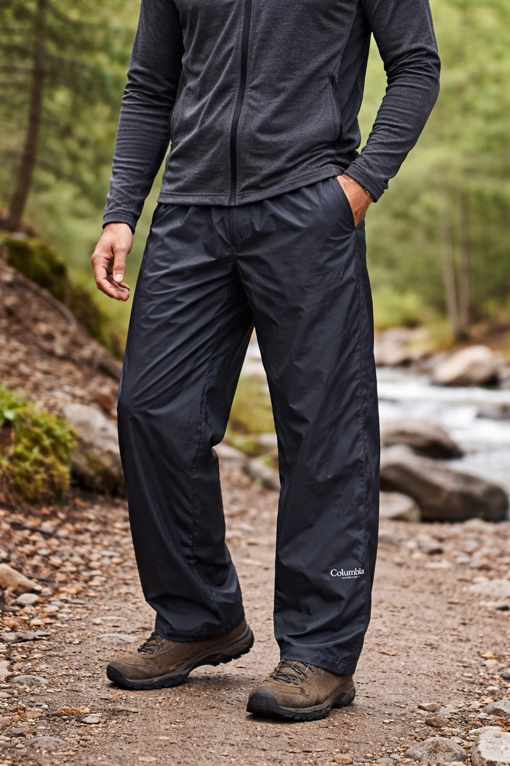Columbia Packable Pants Mens Sz XL Black Adjustable Wind / Rain Outdoor Hiking