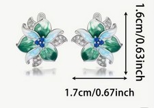 925 Sterling Silver Enamel Cubic Zirconia Flower Earrings