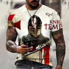 Knights Templar T-Shirt Men's Christian Warrior Crusader Cross 3D Printed