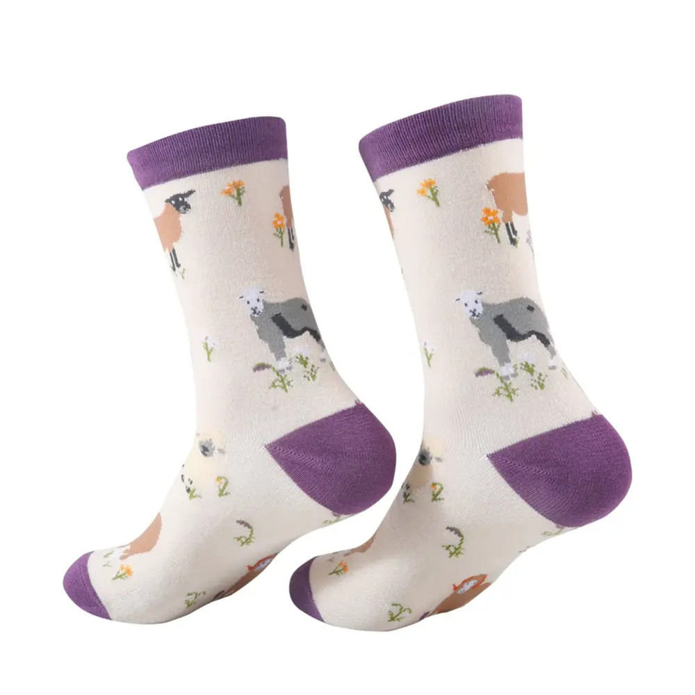 Eco Chic Ladies Bamboo Socks Size UK 4-8 Beige Sheep Realism