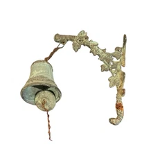 VTG Brass Hanging Dinner Door Entrance Chime Bell Verdigris Patina Rustic Decor