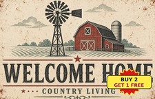 Country Farmhouse Windmill Landscape Rustic Rural Scene Metal Tin Sign Decor