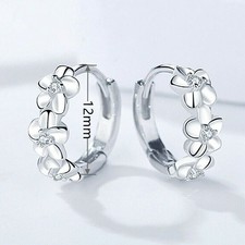 Earrings Gift White Artificial  Women Hoop Elegant Flower Silver Plated