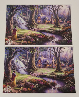 2 Thomas Kincade Snow White Discovers Cottage Postcard Disney 2009 8.5'' x 5.5''