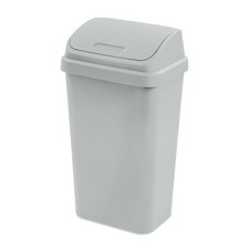 13 Gallon Kitchen Trash Can with Swing Lid, Plastic Garbage Bin, Light Gray