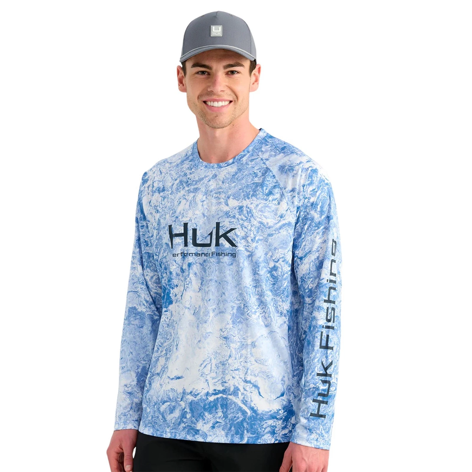 Huk Pursuit Mossy Oak Printed Long Sleeve Crew Men's Tech Shirt, Regatta, Small