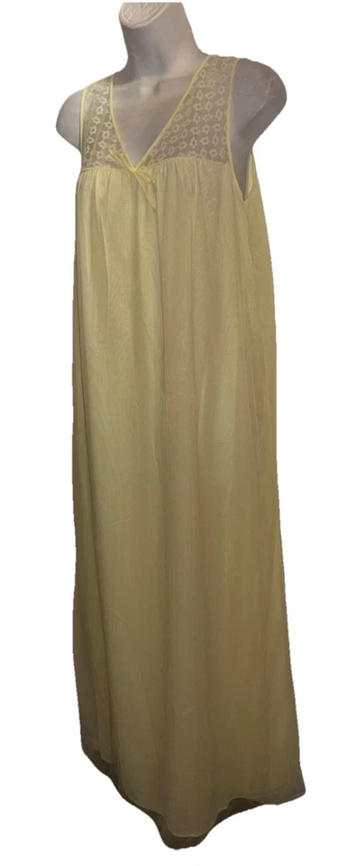 复古 SEARS 黄色透明雪纺/蕾丝长睡衣 36 码/中号 — 第 4/4 张图片