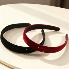 Velvet Headbands for Women, 2 Pack Black  Burgundy Hair Band Set with Sparkl...