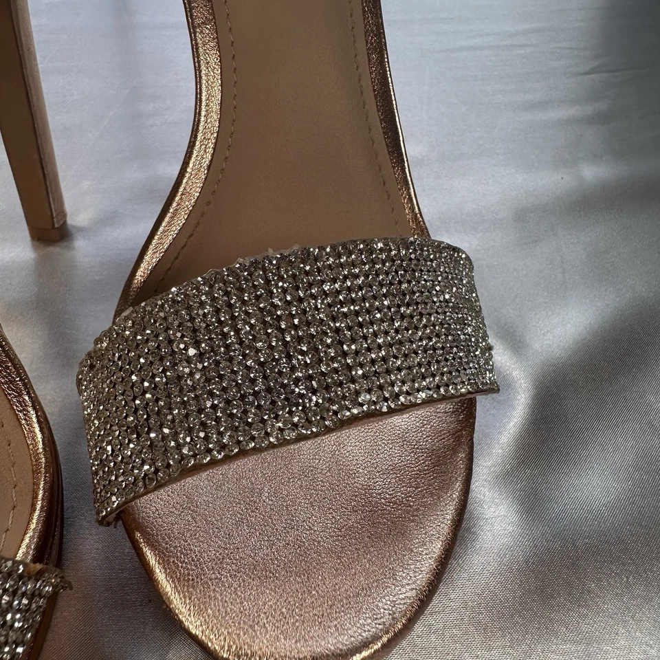STEVE MADDEN PLATFORM ROSE GOLD CRYSTAL RHINESTONE  ANKLE STRAP LEATHER HEELS 6M - Image 4 of 4