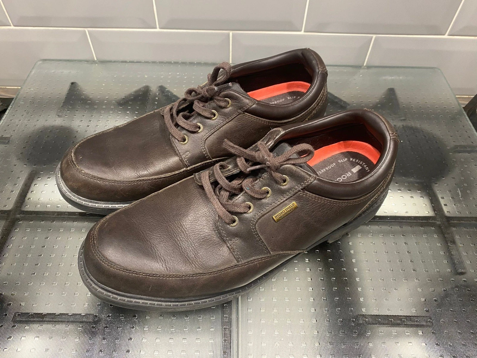 Rockport Hydro-Shield Waterproof Brown Leather Lace Up Oxford Shoes Men 9 Wide