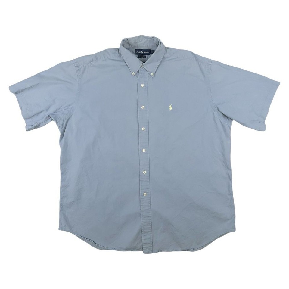 Ralph Lauren Shirt Mens XLARGE Blue Short Sleeve Button Up Cotton Blake Size XL