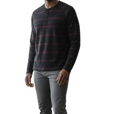 Adam Levine Men's Long Sleeve Henley Top, Black Cranberry, Size S