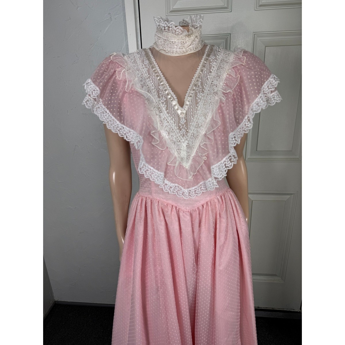 Vintage 80s 70s Gunne Sax Women Dress 9 Victorian Wedding Lace
