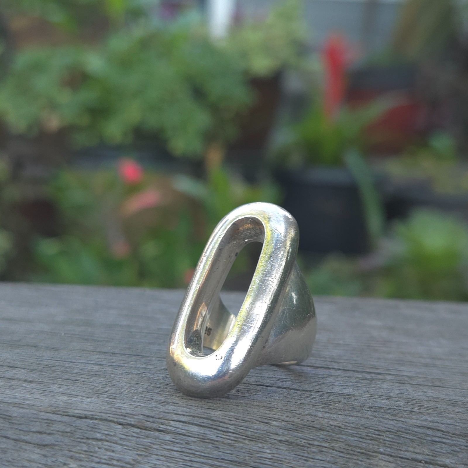 Large Solid Chuncky Openwork Modern 925 Silver Ri… - image 2