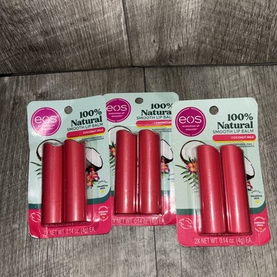 eos 100% Natural Organic Strawberry Sorbet Shea Lip Balm 3 Packs Total 6 Pieces