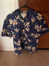VTG Paradise Found Hawaiian Camp Shirt Men Size L Blue Floral Rayon