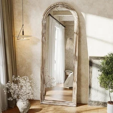 63"x21" Arched Full Length Floor Mirror Rustic White Wood Frame for Living Room