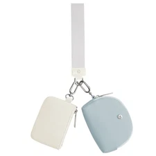 KeyChain Wallet Wristlet Wallets For Women Mini Zip Dual Pouch white+baby blue