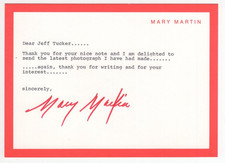 Mary Martin Signed Note / Autographed Actress
