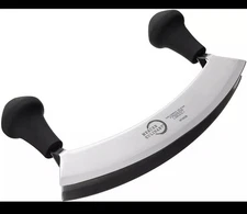 Mercer Culinary Double Blade Rocking Mezzaluna Knife with 2 Knob Handles, 8 Inch