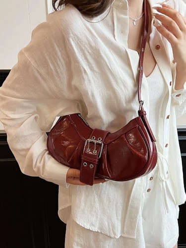Leder Umhängetasche Y2K für Damen Clutch Handtasche mit verstellbarem Riemen Hobo Bag - Bild 14 von 28