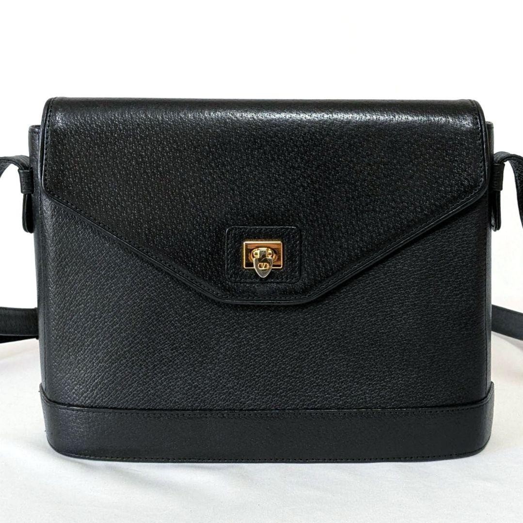 Valentino Garavani Black Leather Shoulder Bag with Gold Hardware, Vintage Japan