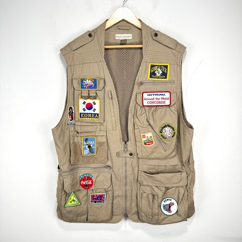 Vintage Banana Republic Angelweste Herren XL Khaki Patches Jagd Safari Reißverschlusstaschen