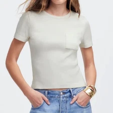 NWT Madewell Garment-Dyed Ribbed Crewneck Pocket Tee Vintage Ivory Size Medium