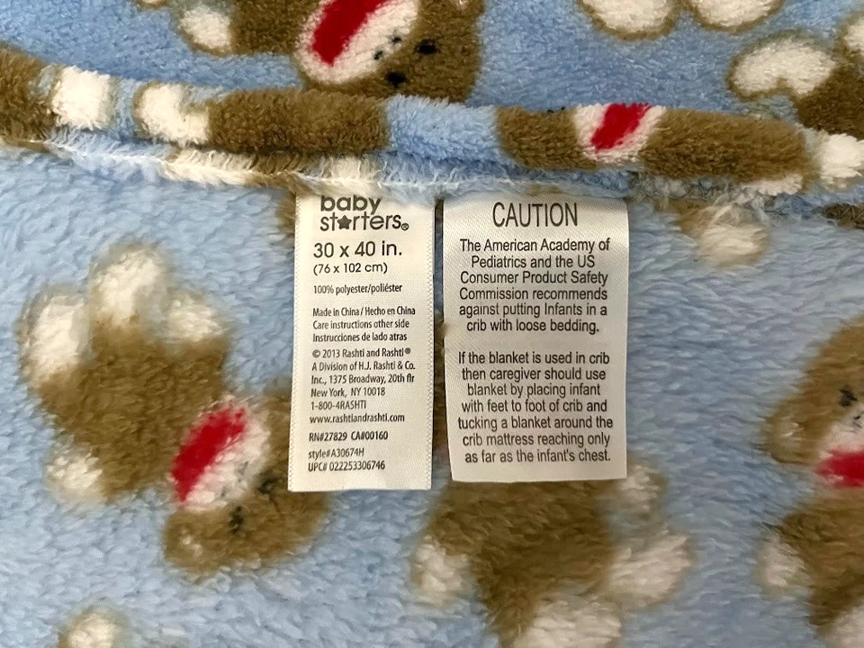 Baby Starters Azul Calcetín Mono Manta NUEVO Cuerpo Completo Marrón Vellón Seguridad Lovey Foto 2 de 3