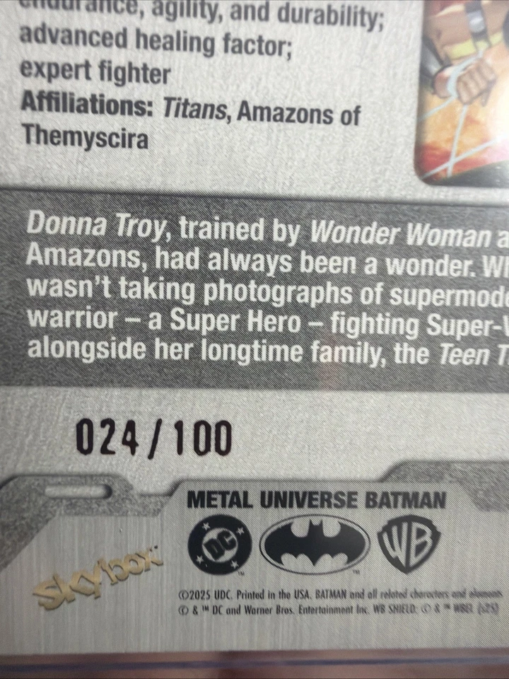 Skybox Metal Universe Batman Donna Troy 2025 rojo PMG gemas de metales preciosos/100 Foto 3 de 3
