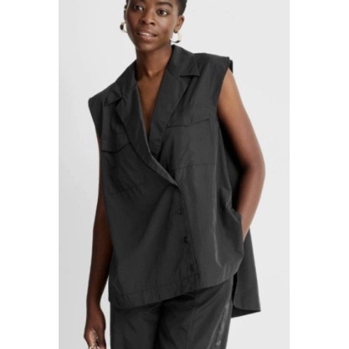 Future Collective Kahlana Barfield Sz L Black Button Collared Oversized Utility