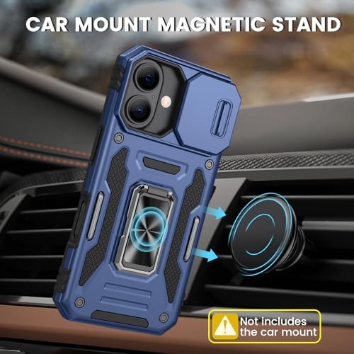 Case with Stand, Built-in 360°Rotating Kickstand & for iPhone 16 Navy Blue - Picture 7 of 7