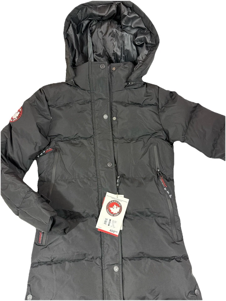 Parka acolchada larga Canada Weather Gear para mujer talla S negra con capucha abrigo cálido pesado Foto 2 de 4