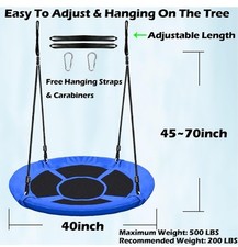 40 Inch Blue Saucer Tree Swing for Kids and Adults 700 lb Weight Capacity