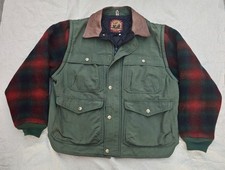 Vintage 80s Woolrich 2-in-1 Canvas Vest Wool Plaid Detachable Sleeves USA Made L
