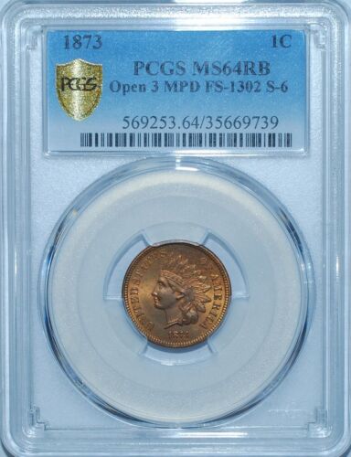 1873 PCGS MS64RB Red Brown FS-1302 S-6 MPD Misplaced Date Tied For Finest