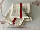 One Large Antique Vintage French Linen Torchon Tea Kitchen Towel Wide Red Stripe