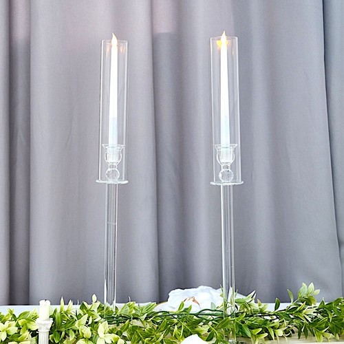 2 Clear 26" Crystal Hurricane Taper Candle Holders Cylinder Glass Shades Party - Picture 6 of 9