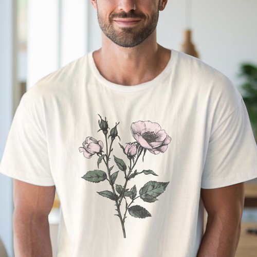Wild Rose Graphic Tee Floral Botanical Shirt - Picture 4 of 6